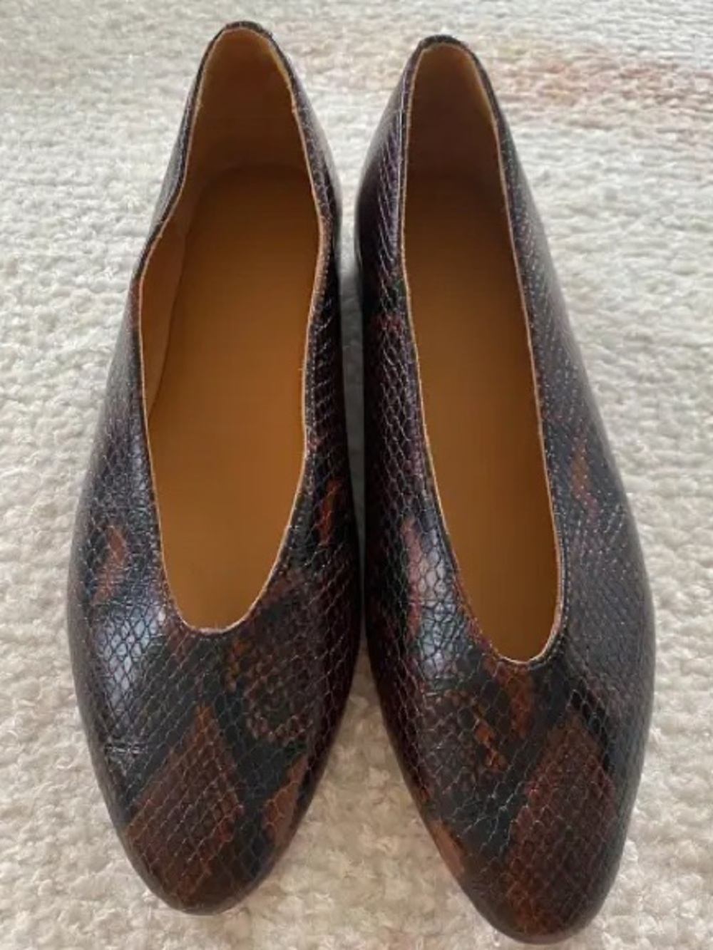 Sézane Matilda Low Ballerinas Brown Python Print Leather Flats Size 10